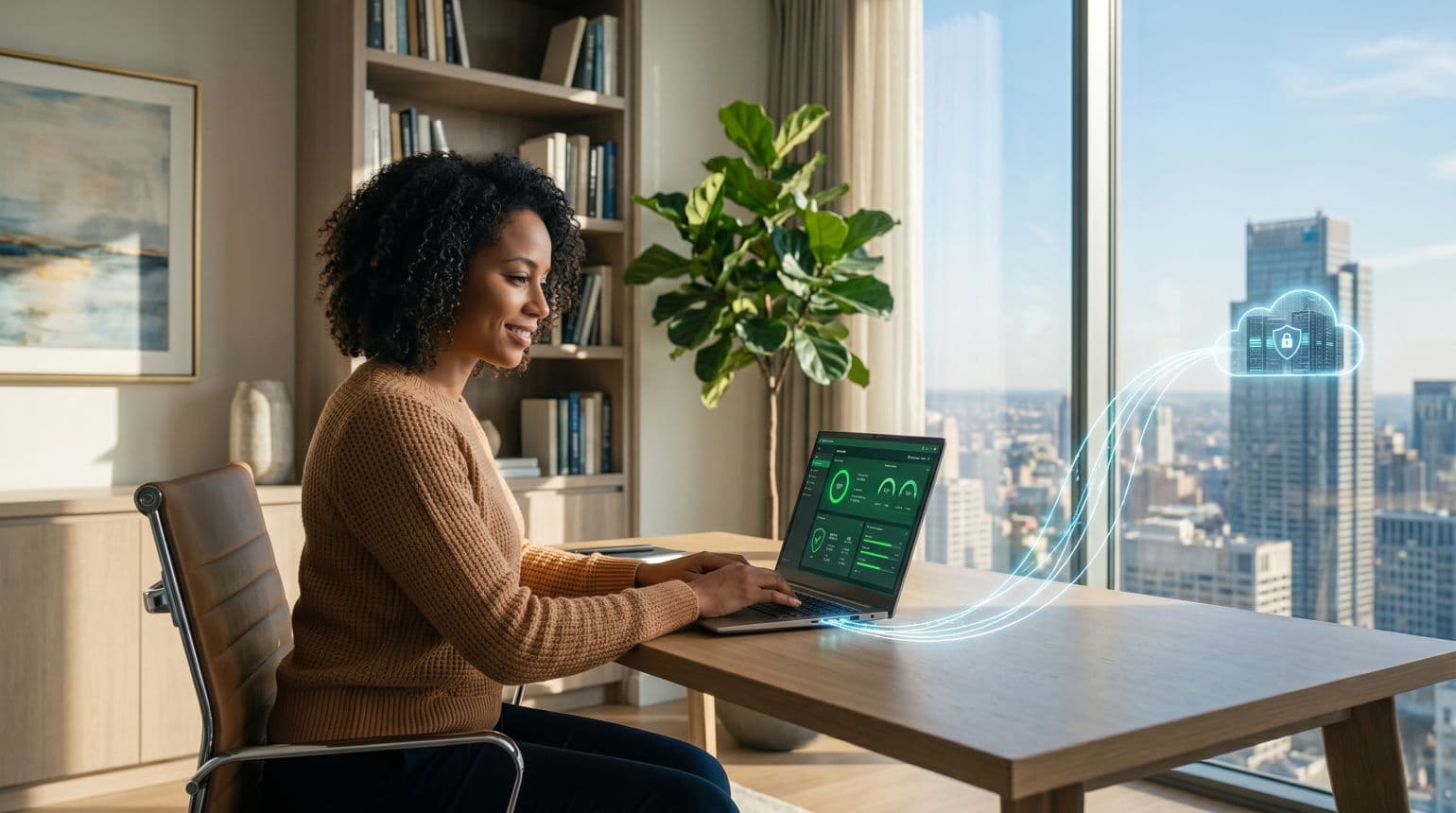Remote professional working with secure cloud connection