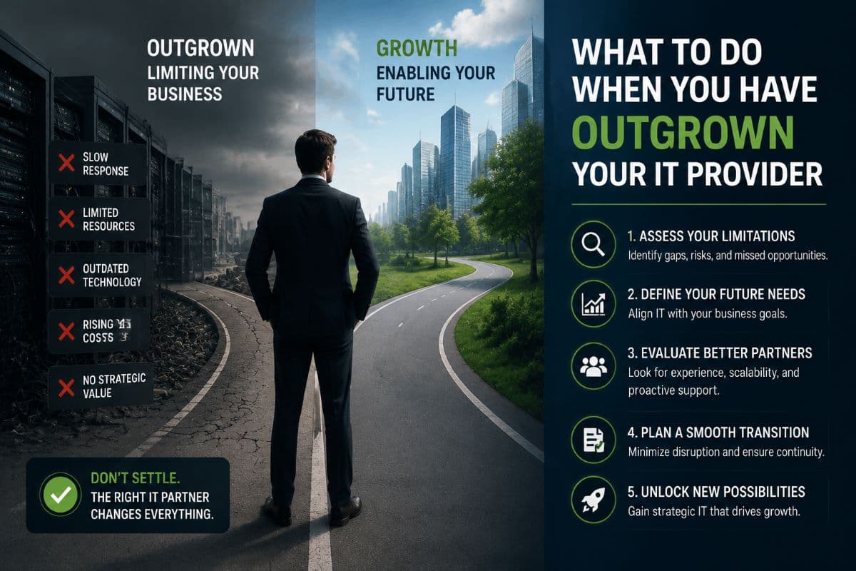 Businessperson at crossroads choosing IT path