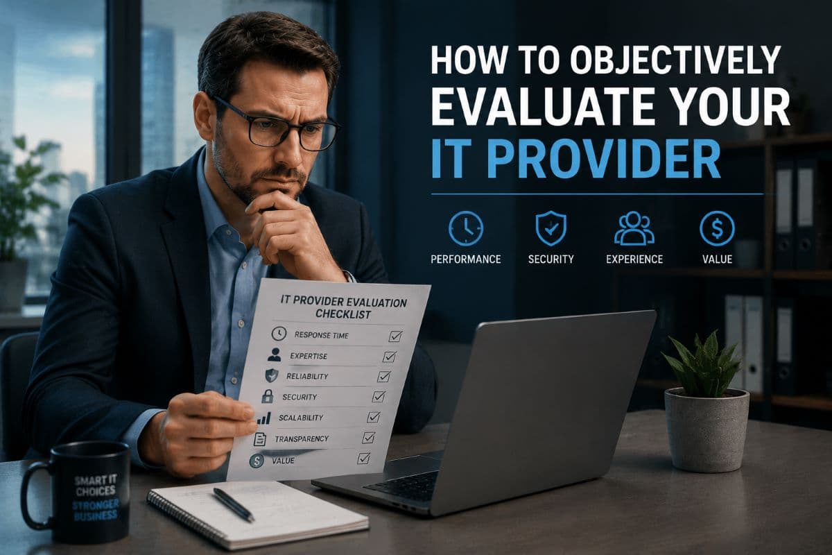 Manager evaluating IT provider performance checklist