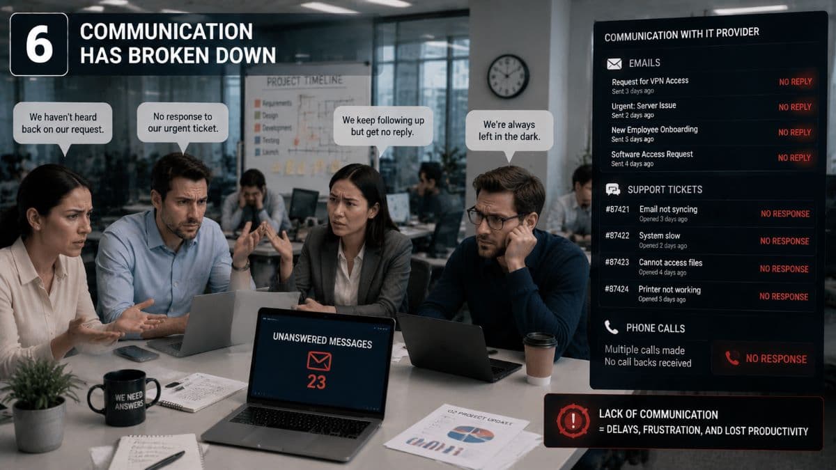 Frustrated team with unanswered IT messages