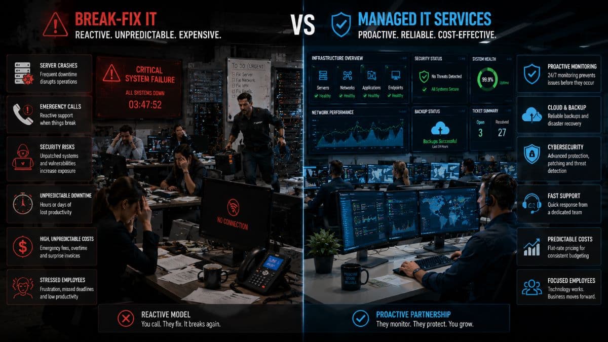 Reactive break-fix IT versus proactive managed IT services
