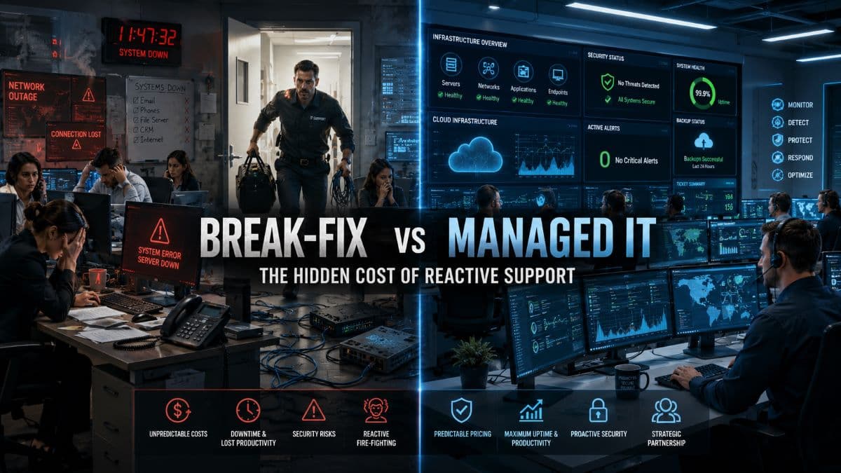 Break-fix vs managed IT support comparison in modern office