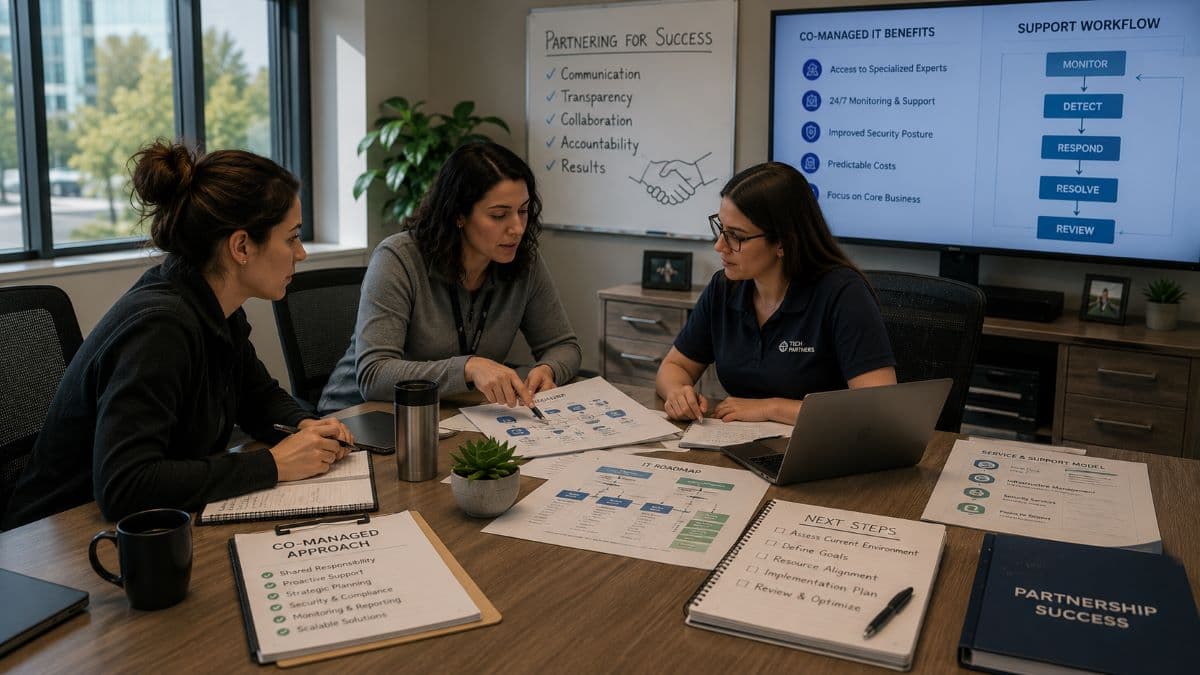 Internal and external IT teams collaborating