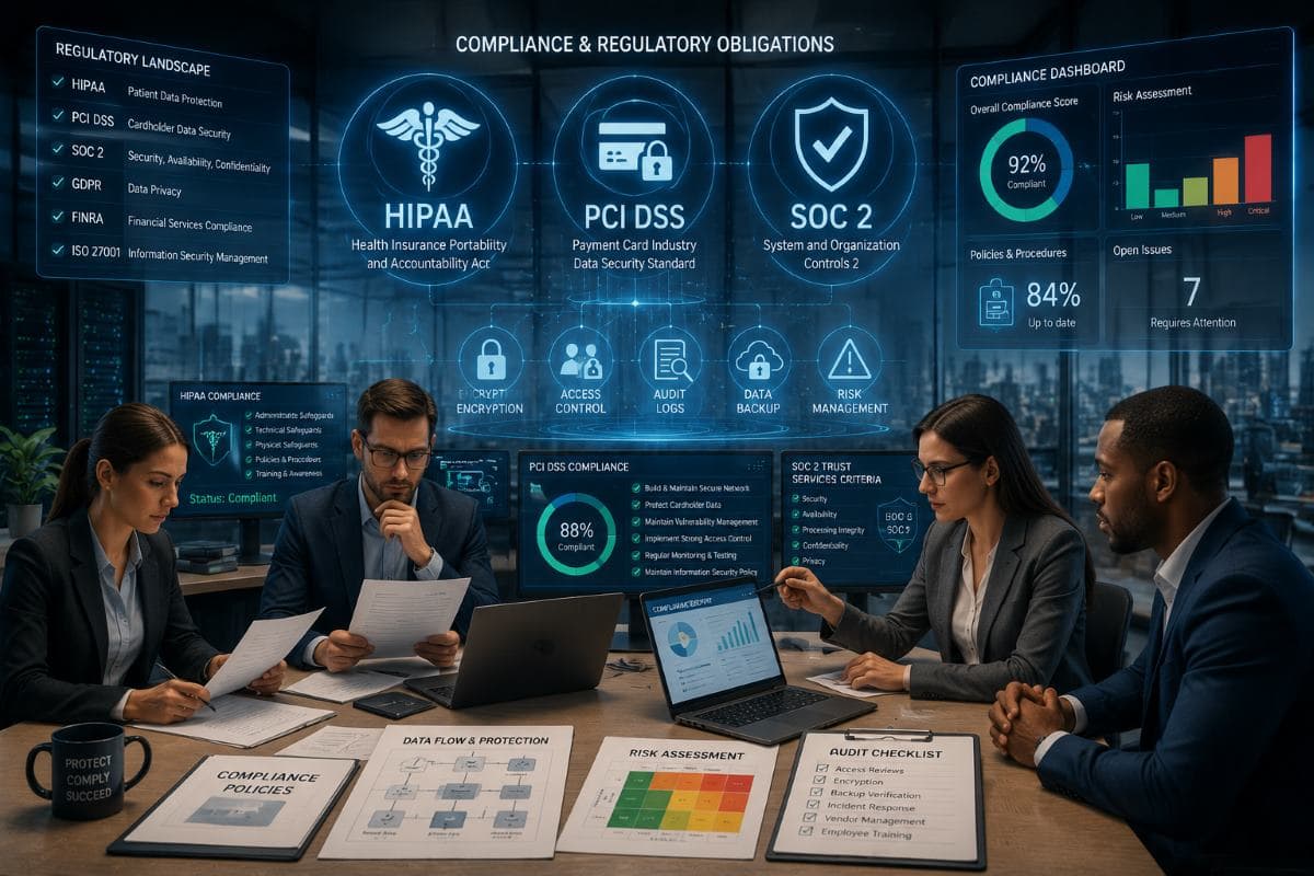 Professionals reviewing compliance dashboards