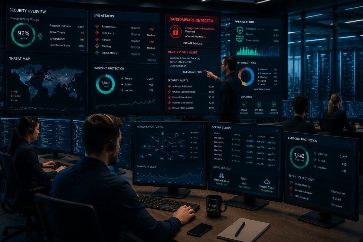 Cybersecurity staff monitoring threat alerts