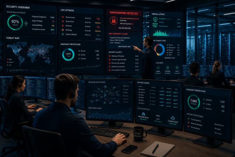 Cybersecurity staff monitoring threat alerts