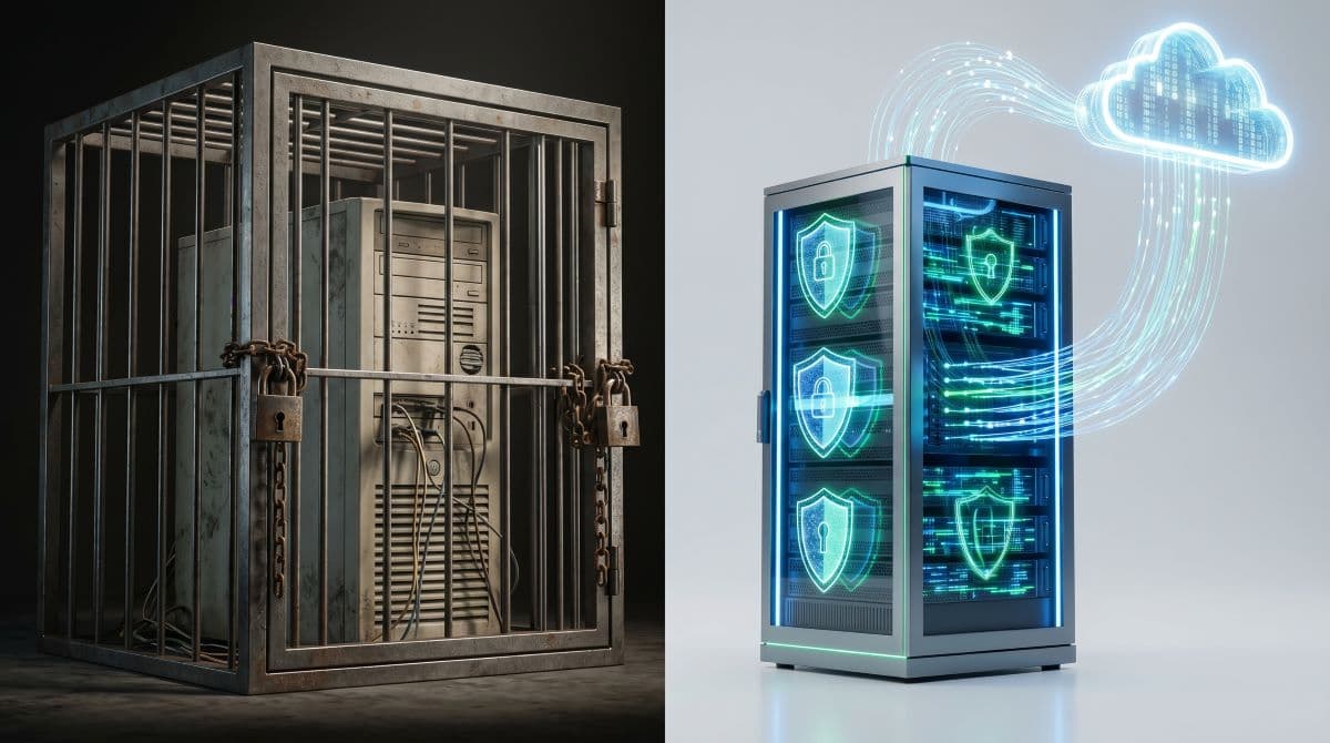 Caged traditional server vs. cloud HaaS.