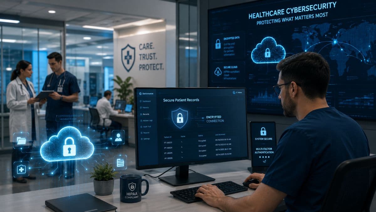 Secure healthcare cybersecurity operations inside modern clinic