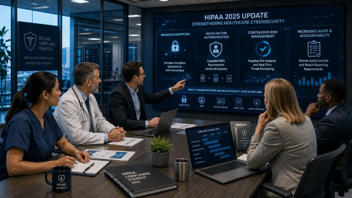 Healthcare leaders discussing future HIPAA cybersecurity regulations