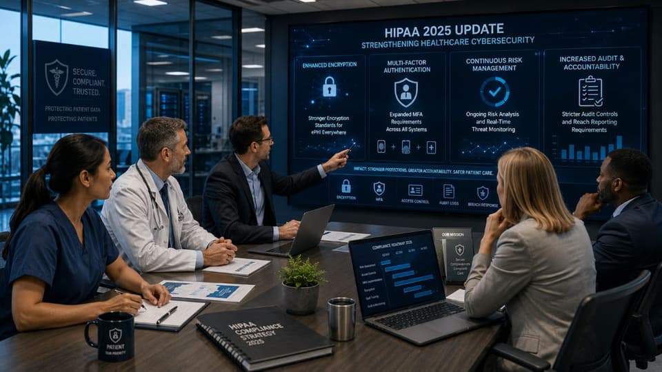 Healthcare leaders discussing future HIPAA cybersecurity regulations