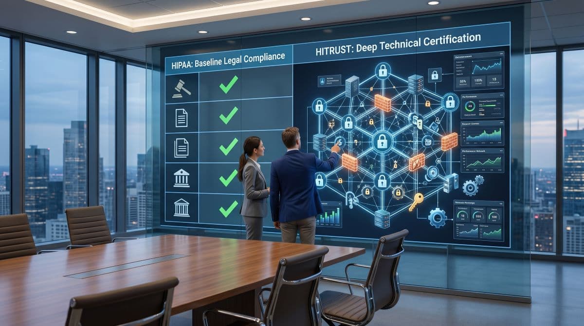 HIPAA vs HITRUST comparison display.