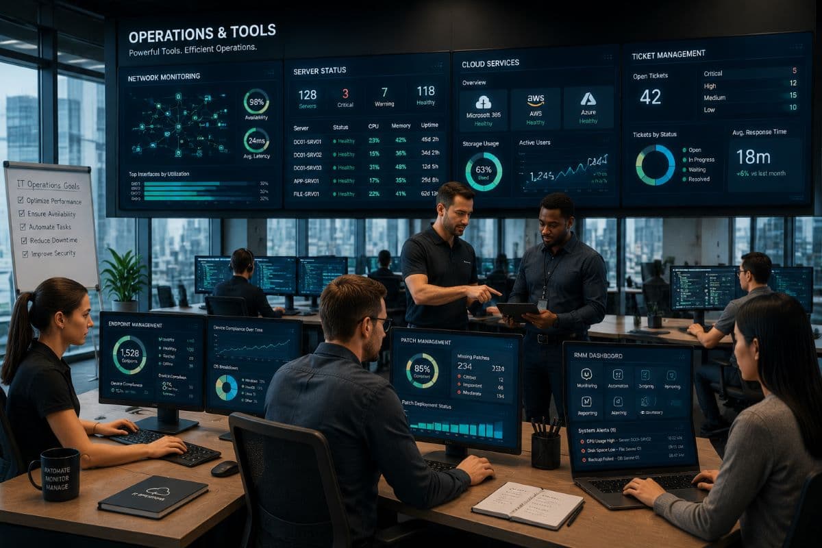 IT team using management dashboards