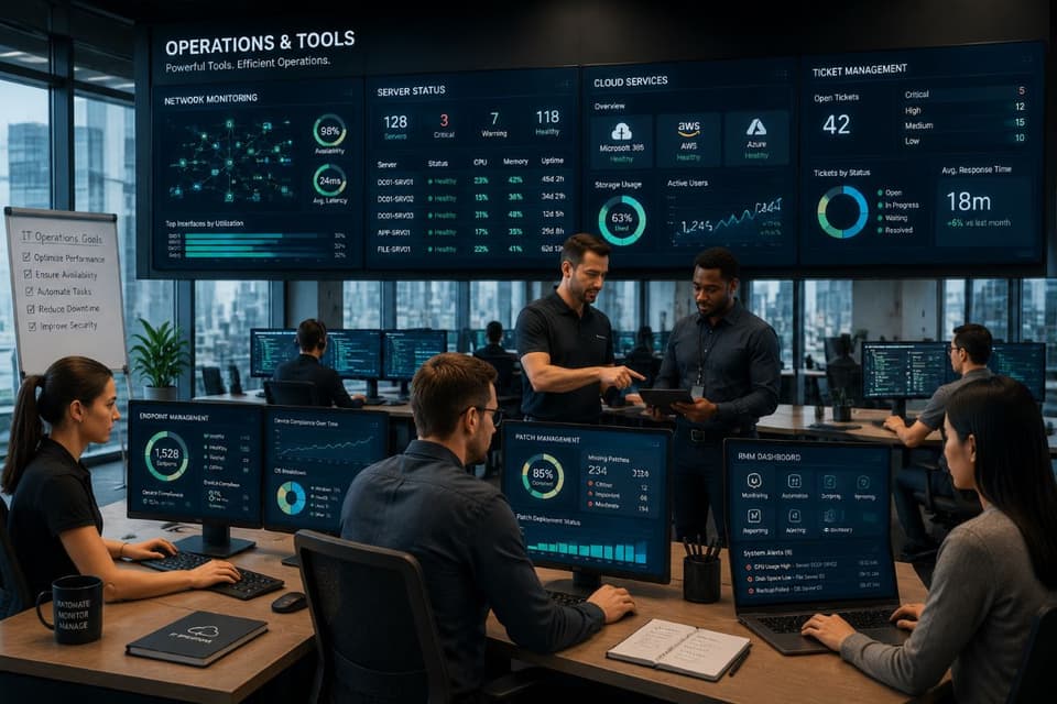 IT team using management dashboards