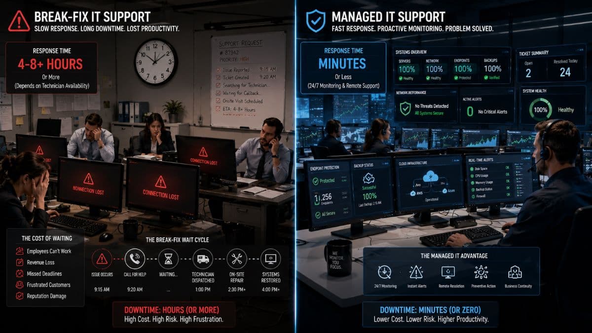 Managed IT response time compared to break-fix support