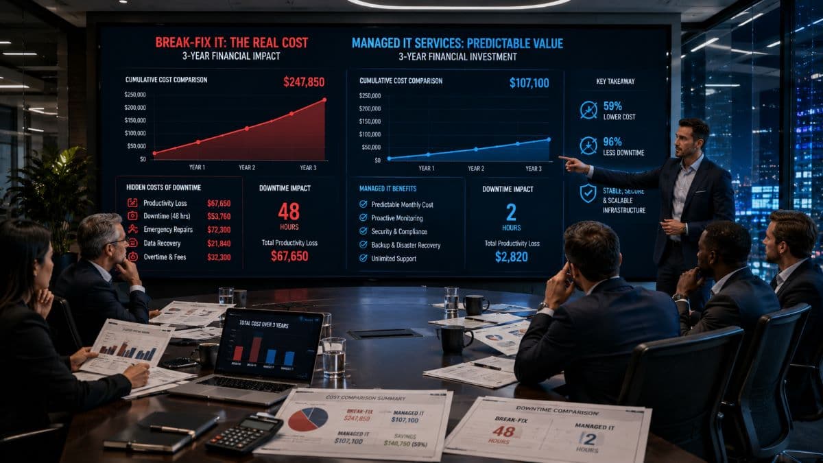 IT cost comparison meeting between break-fix and managed services