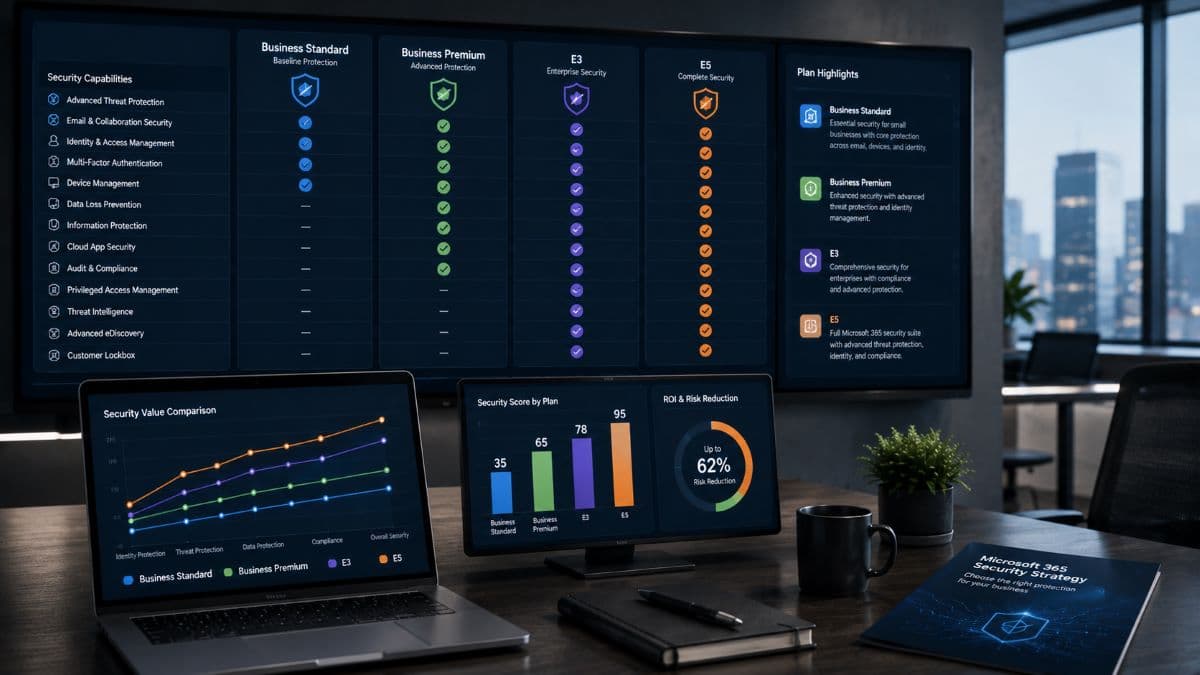 Microsoft 365 security licensing comparison dashboard