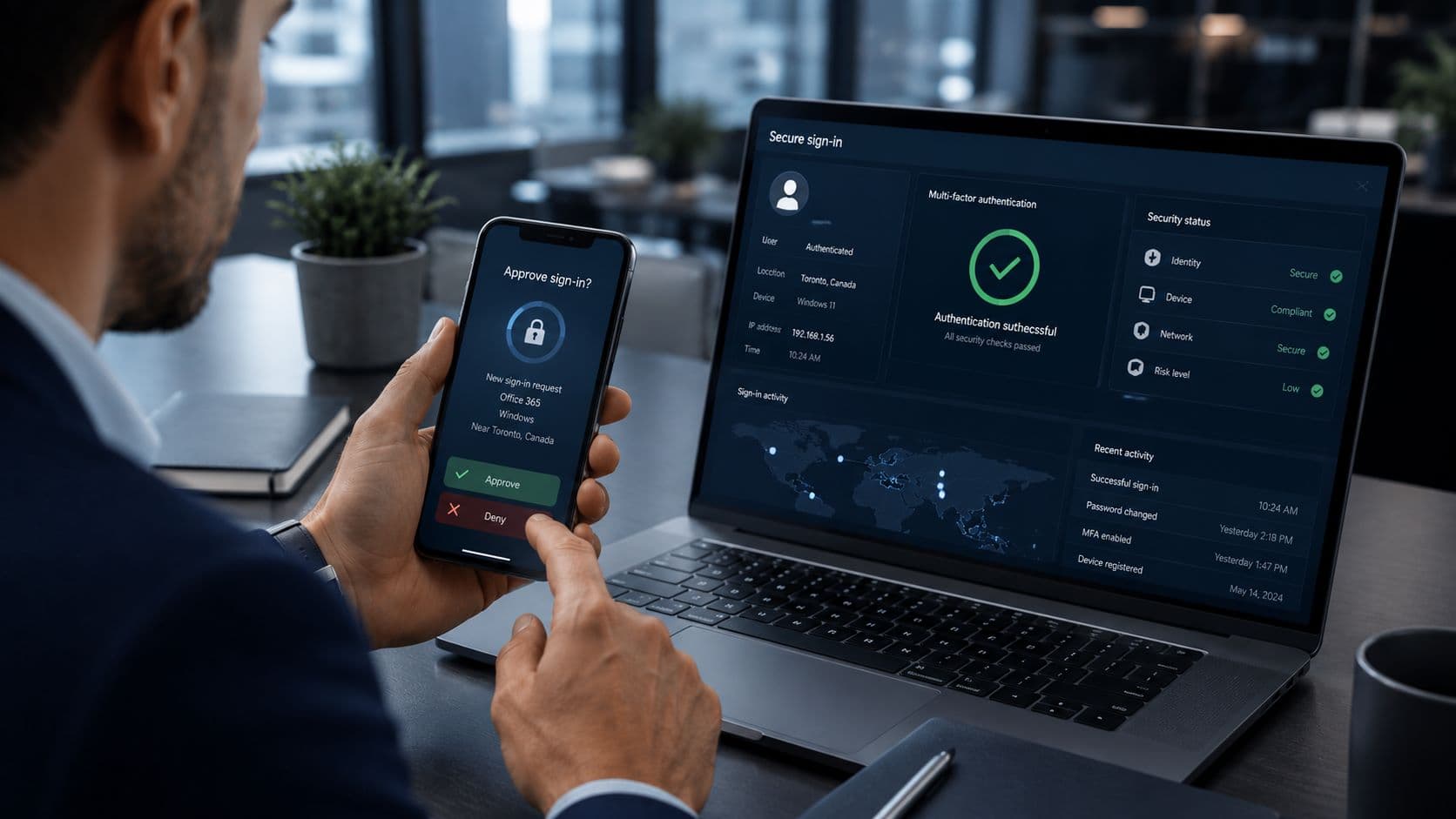 Multi factor authentication protecting business access