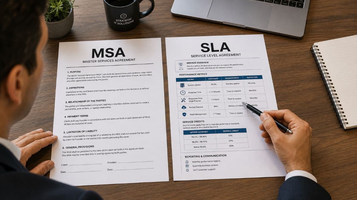 Comparing MSA and SLA contract documents