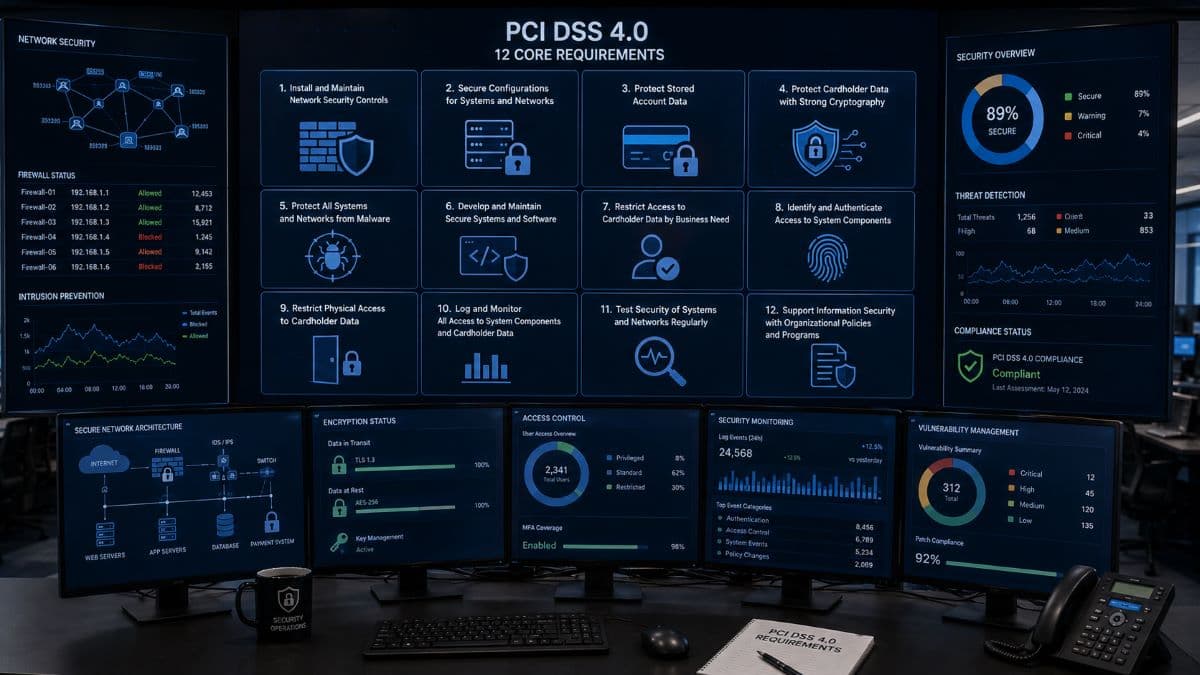 PCI DSS core cybersecurity requirements dashboard
