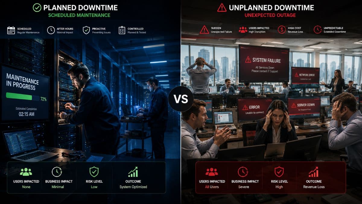 Planned vs unplanned downtime comparison