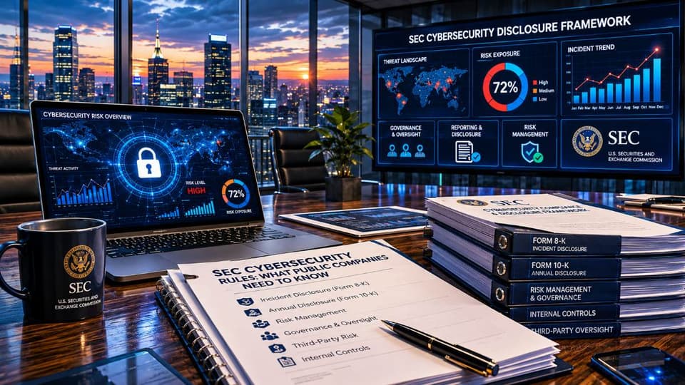 Professionals reviewing SEC cybersecurity compliance requirements