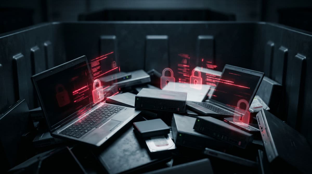 Discarded laptops showing vulnerable data locks