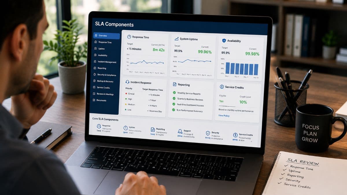 SLA dashboard showing key service performance metrics