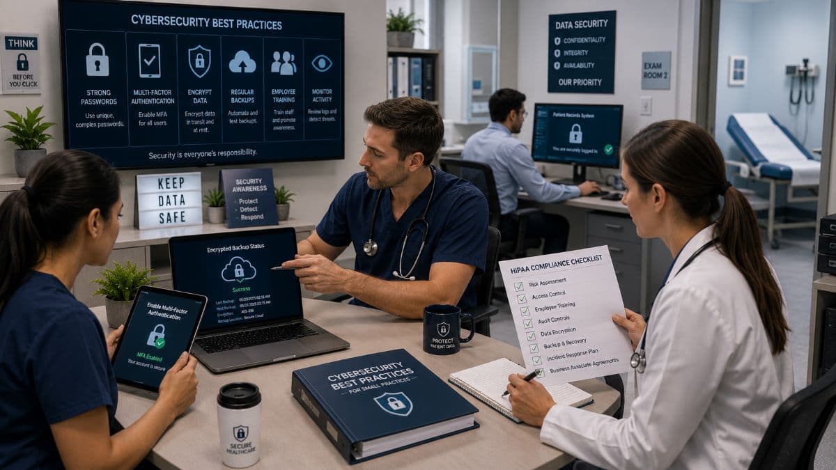 Small healthcare clinic implementing cybersecurity best practices