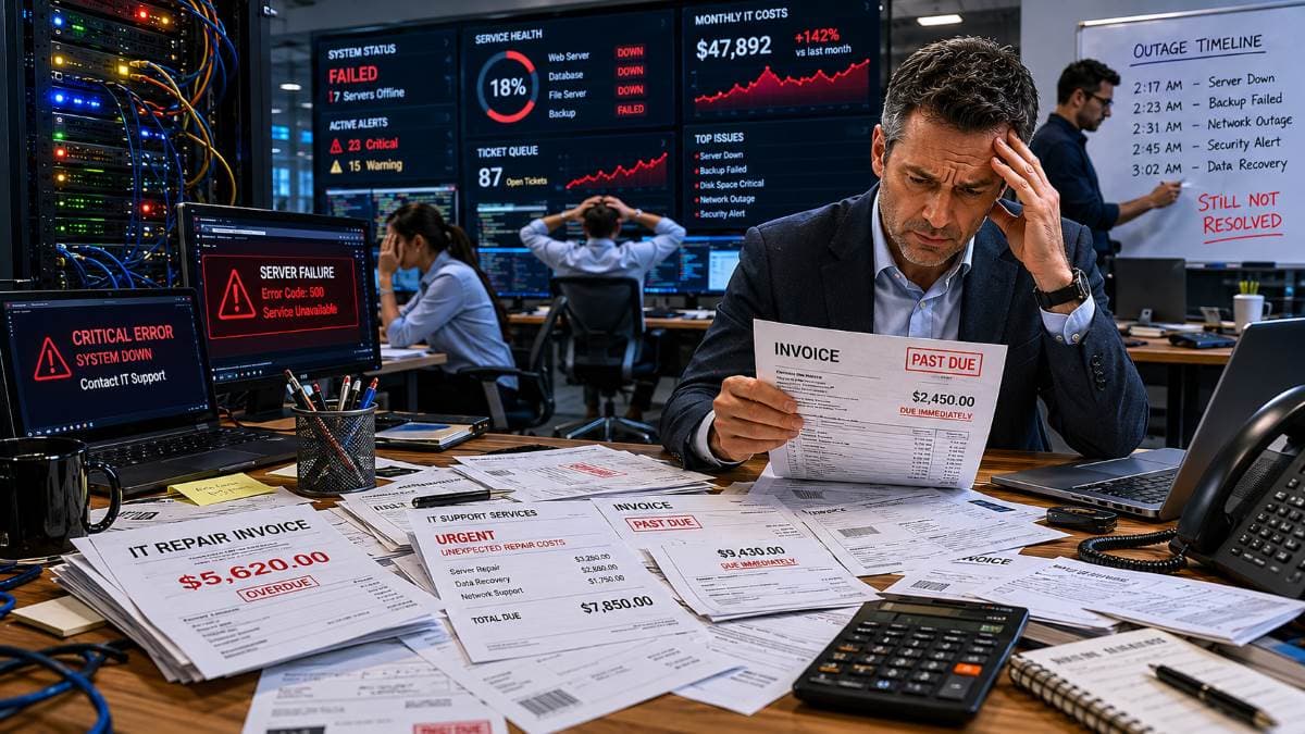 Chaotic office during costly IT system failure