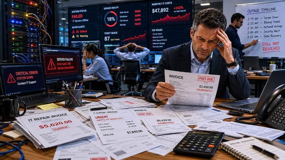 Chaotic office during costly IT system failure