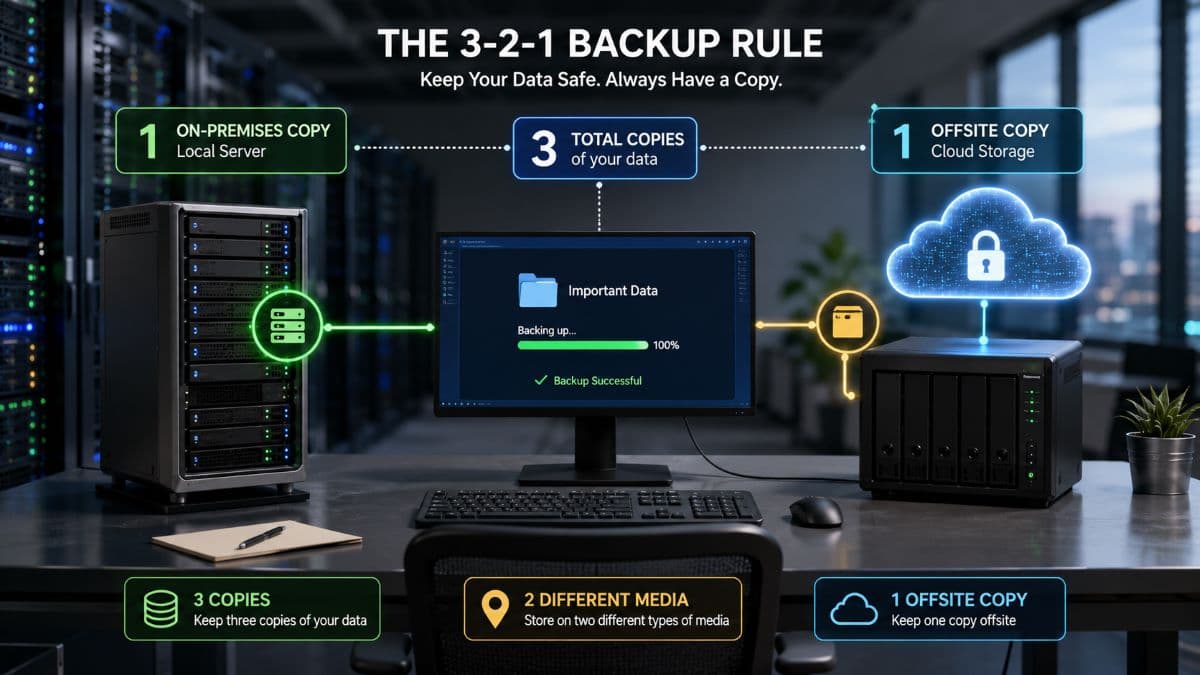 Visual representation of the 3-2-1 backup rule