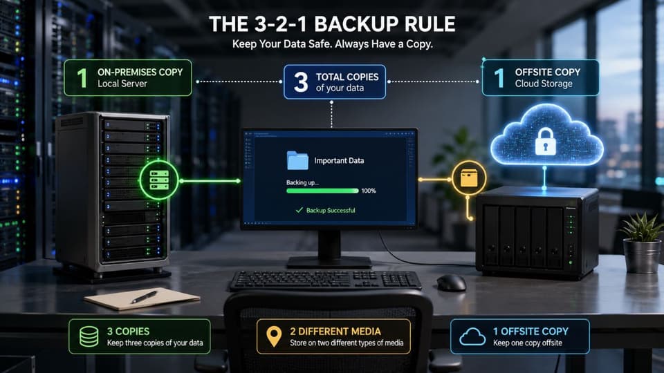Visual representation of the 3-2-1 backup rule