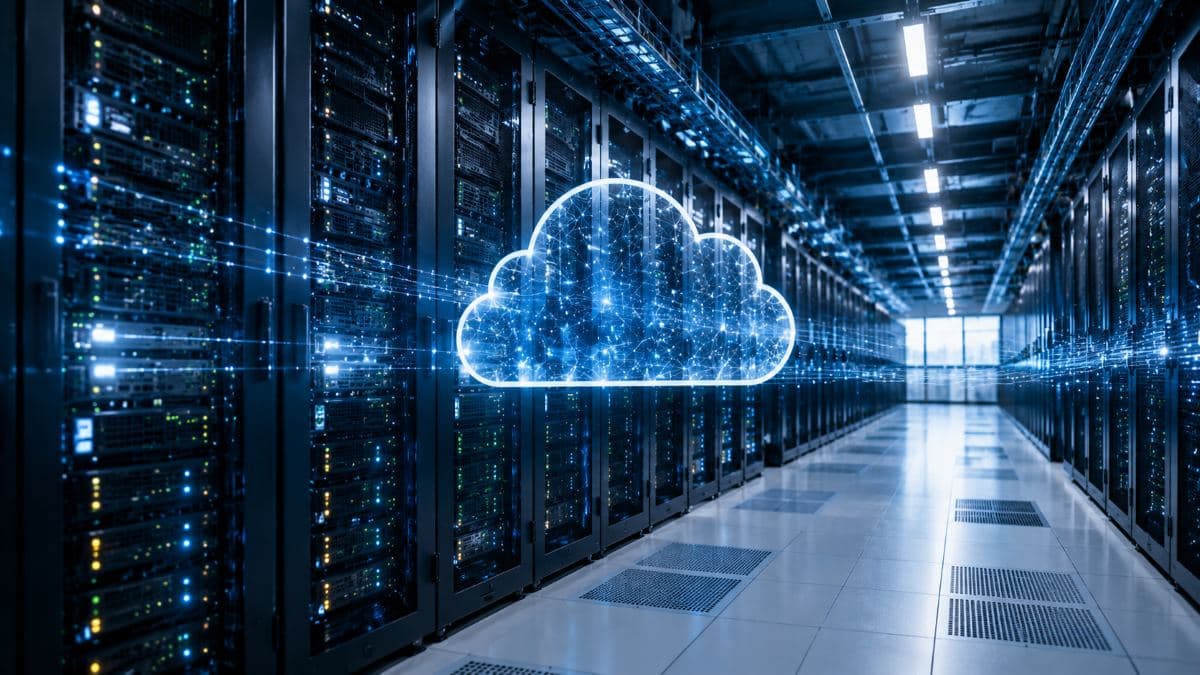 Business laptop showing cloud infrastructure concept