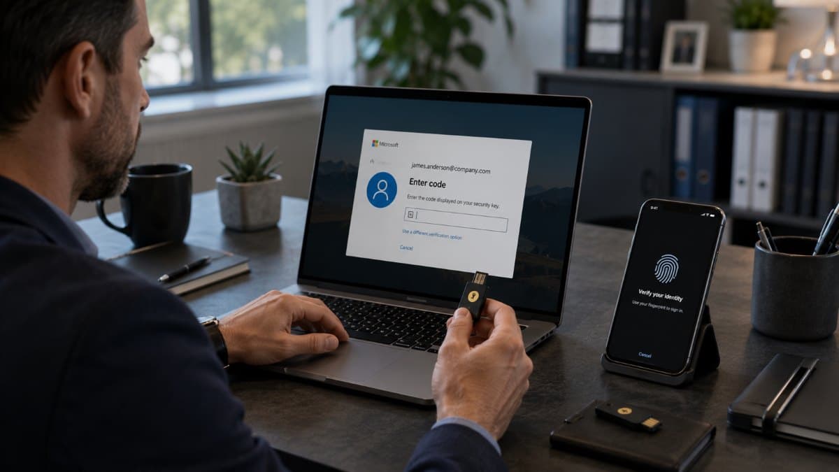Hardware key authentication protecting employee accounts