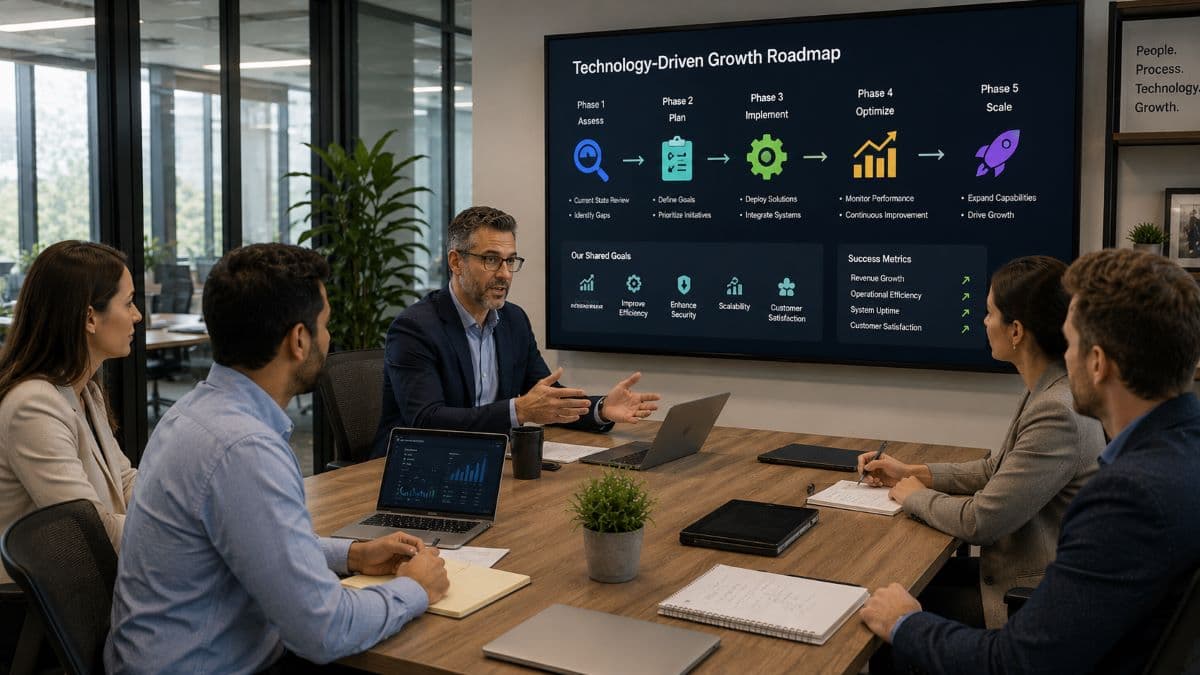 Team discussing technology growth roadmap