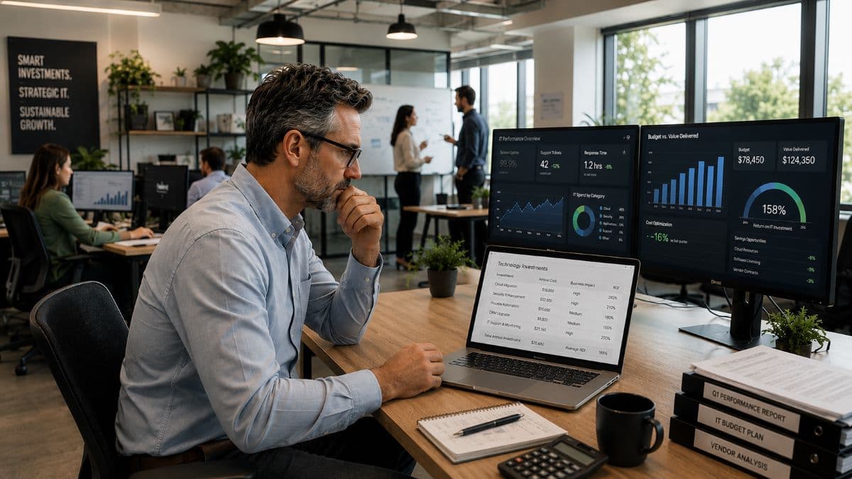 Manager evaluates performance reports office environment
