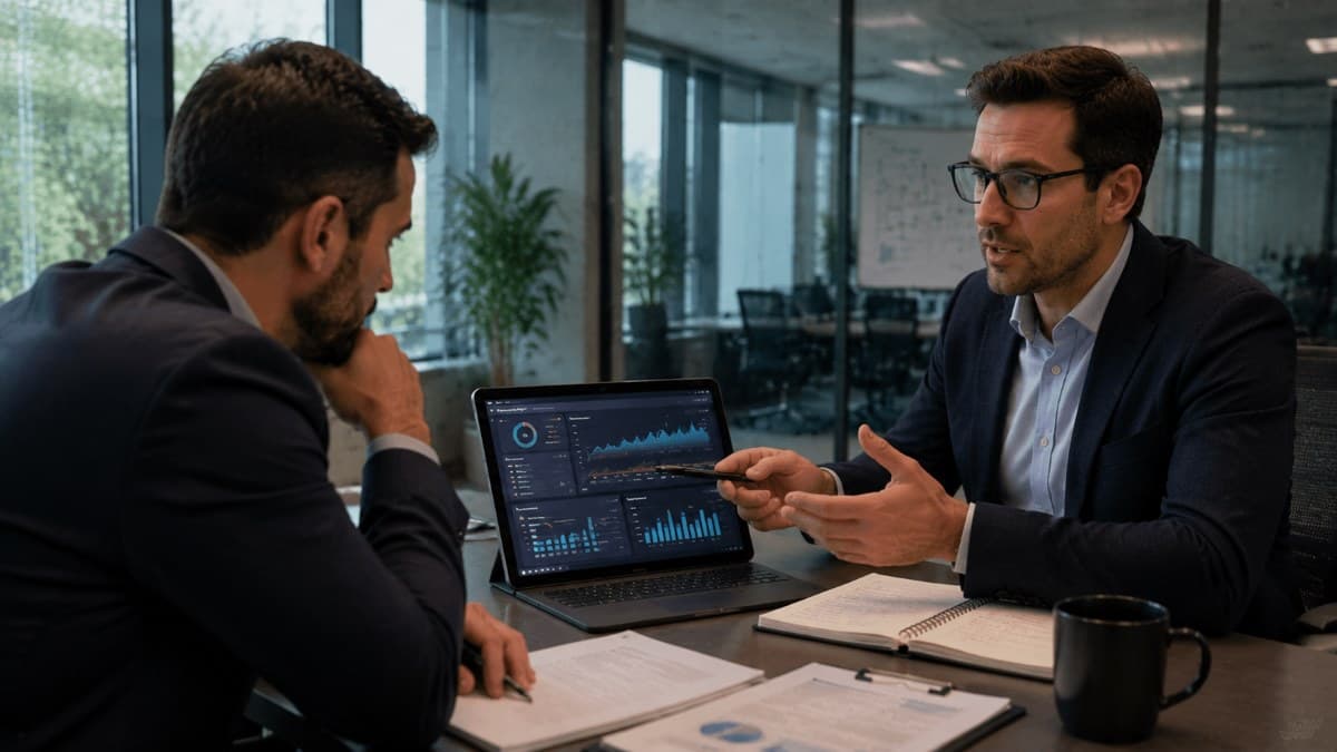 Consultants evaluating AI expertise in meetings carefully