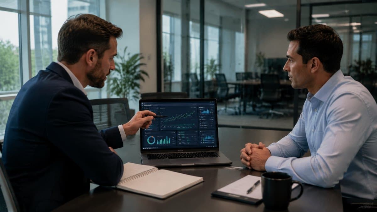Business meeting discussing AI IT security