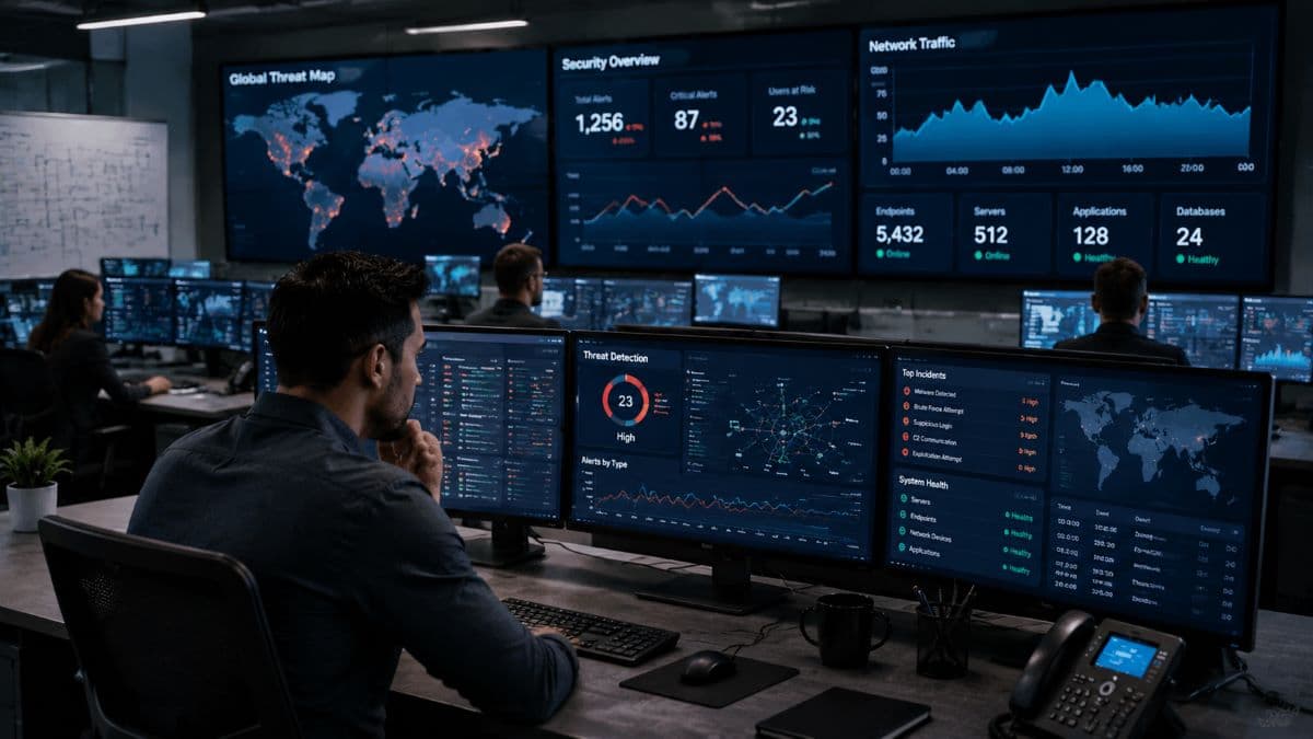 Engineers monitoring AI driven security systems