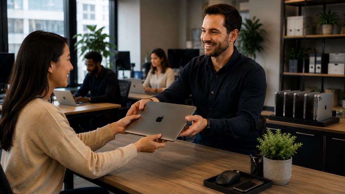 IT professional delivering configured MacBook