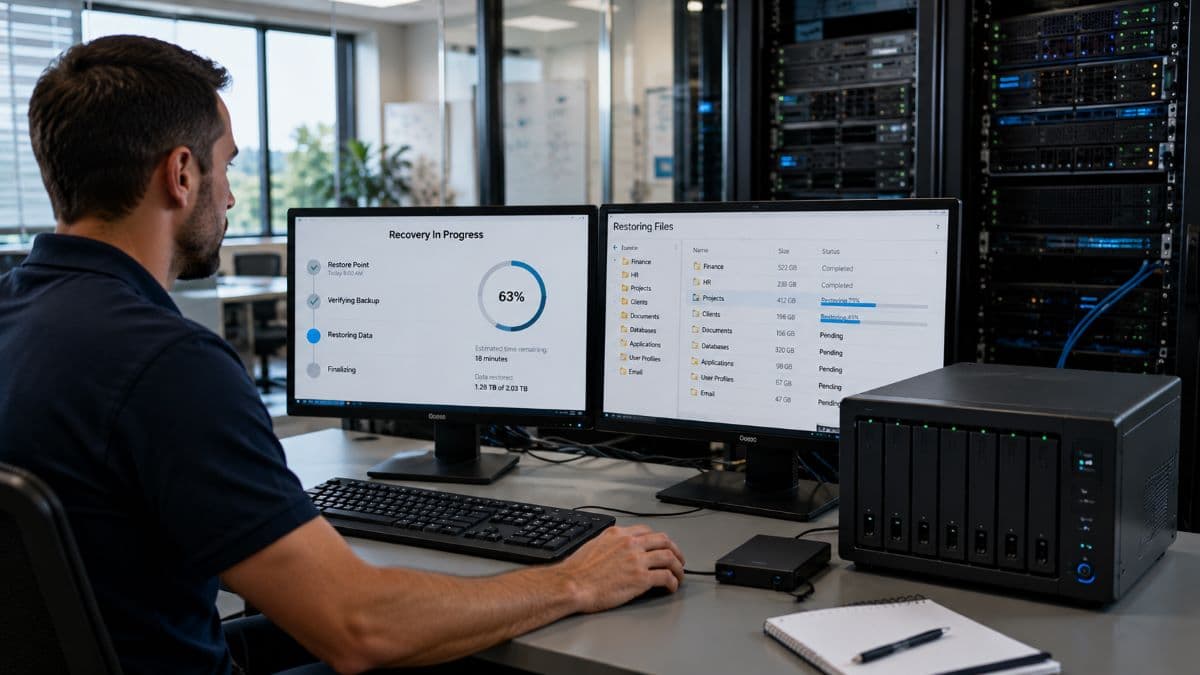 IT specialist restoring critical business data