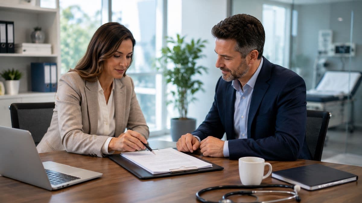 Healthcare compliance meeting reviewing business associate agreement
