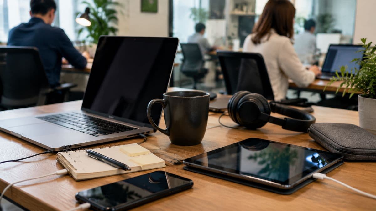 employees using personal devices coworking office