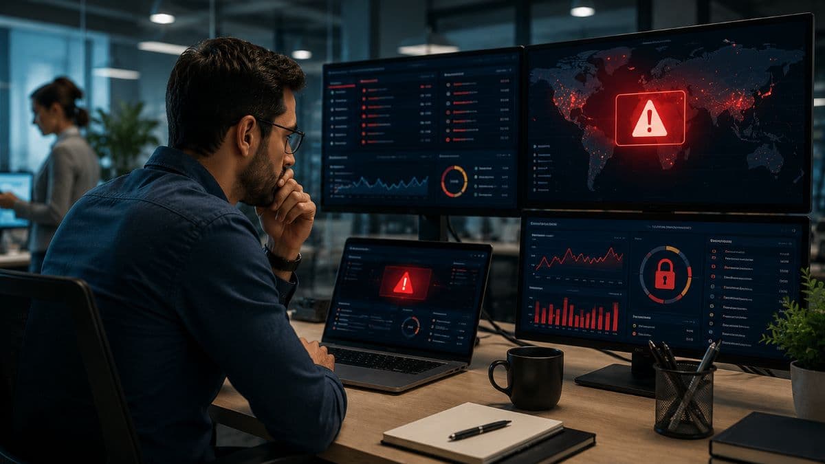 Security analyst investigating active cyber threat alerts