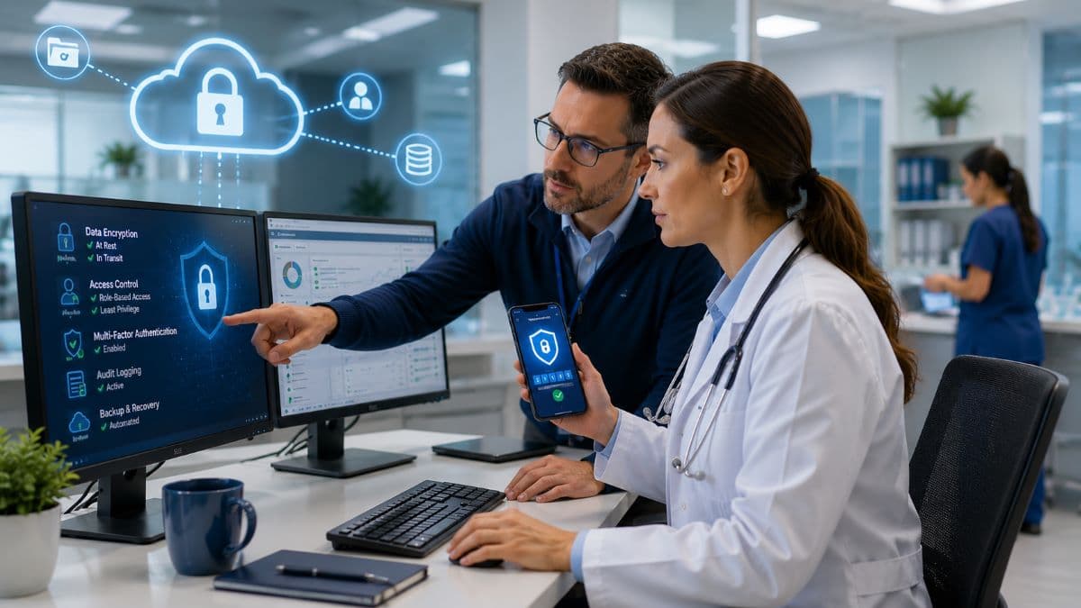 Doctor using multi-factor authentication for patient security