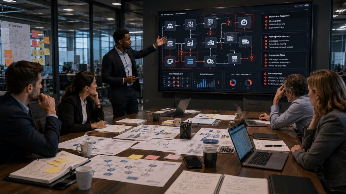 Team reviewing flawed business impact analysis