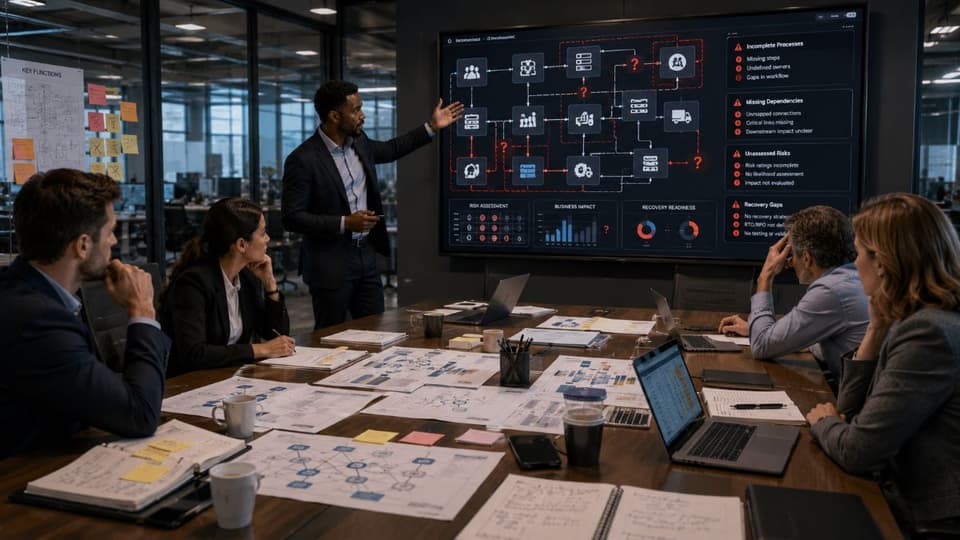 Team reviewing flawed business impact analysis
