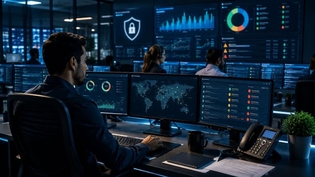 Security analyst continuously monitoring business systems