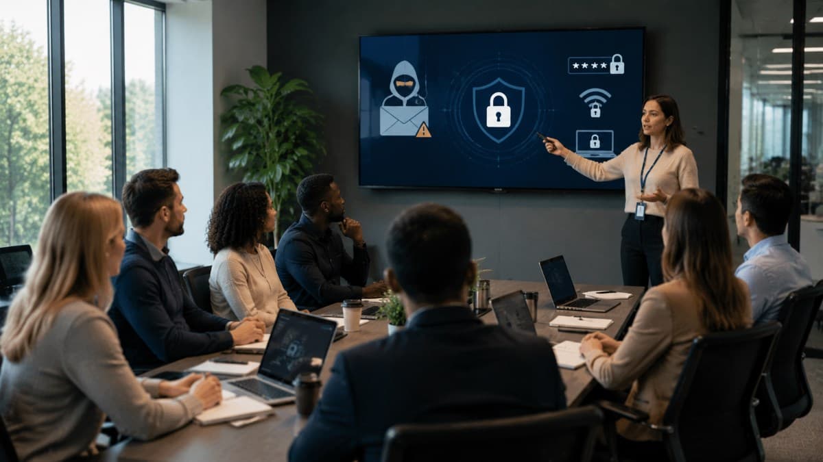 Cybersecurity awareness training session with employees