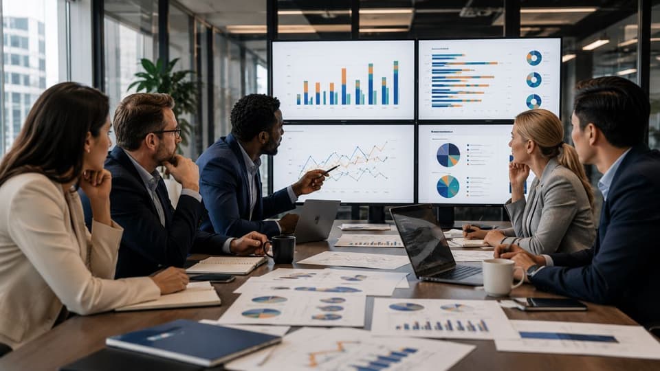 Executives comparing multiple cybersecurity research findings
